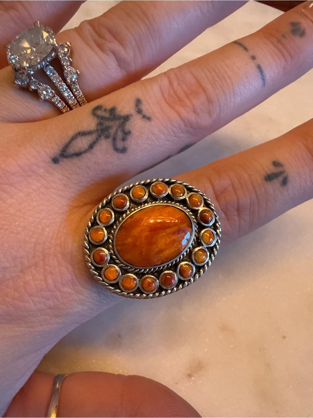 Sterling Silver Orange spiny oyster Ring
